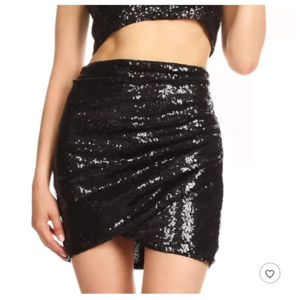 Anna-Kaci Women's Side Pleated Tulip Hem Sparkly Sequin Mini Skirt size XL